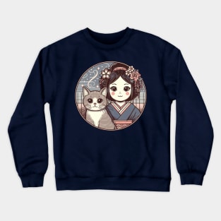 Japanese cat with Retro Anime Crewneck Sweatshirt